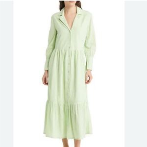 Treasure & Bond Womens Dress Shirtdress Button Longsleeve Midi Cotton Casual S